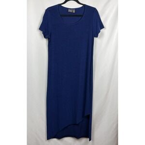 Chico's Travelers Navy Blue Slinky Asymmetric Midi Dress 1 Medium Coastal Luxury